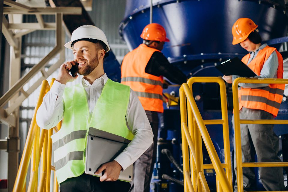 Inspector realizando una visita de verificación dentro de una planta industrial
